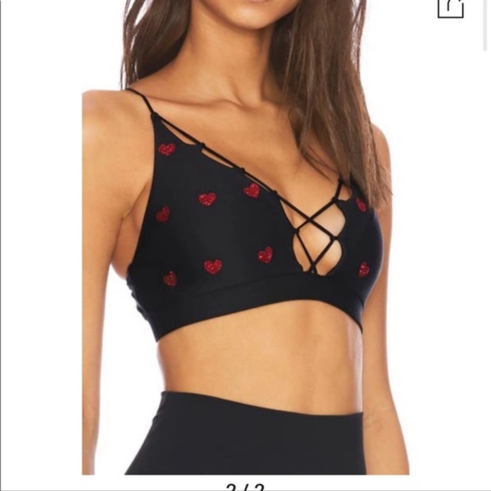 Beach Riot Sparkle Heart Nicolette Sports Bra In Black Size M